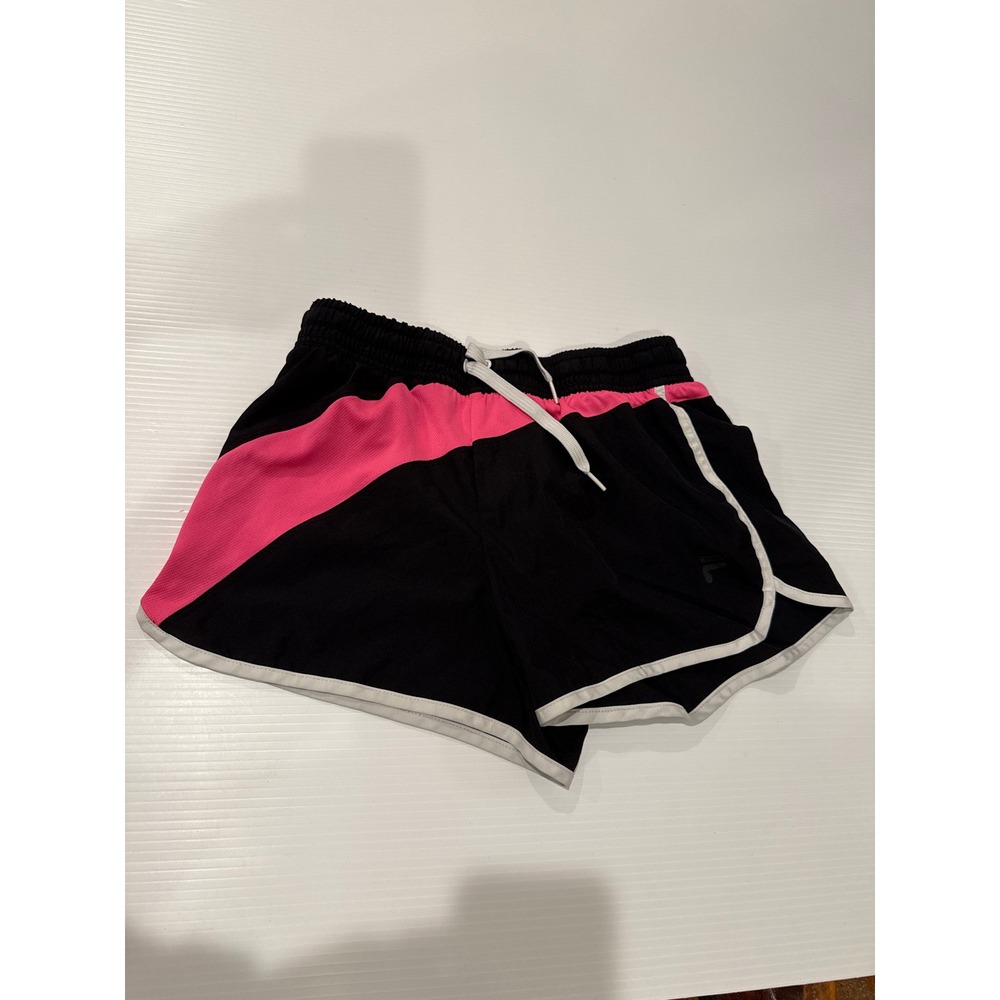 Fila Athletic Running Shorts Black Pink White‎ Trim Drawstring Activewear